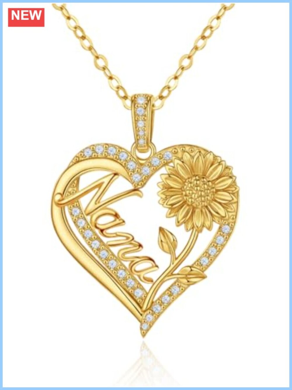 14K Gold Plated Sunflower Heart Nana Pendant Necklace 18"